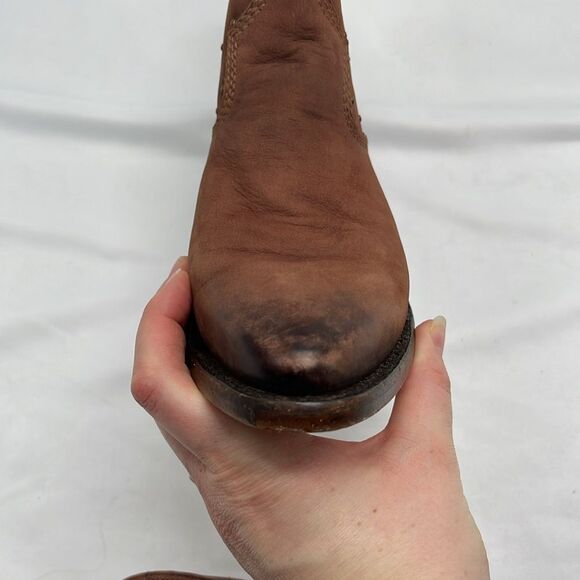 Discontinued Lucchese Brown Suede Ankle Zip Up Cowboy Boots with Studs - Picture 8 of 16